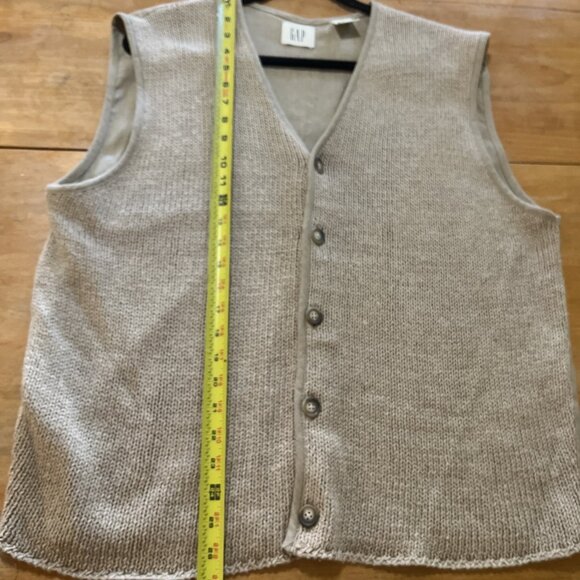 GAP Cardigan Vest Linen Cotton Blend Tan Mens L Button Up Preppy Stylish - Picture 8 of 9
